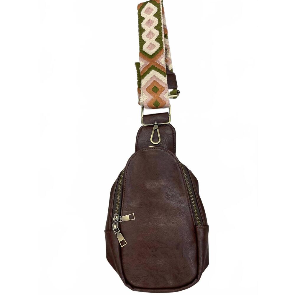 NEW ZENANA women's vegan leather sling crossbody bag in brown